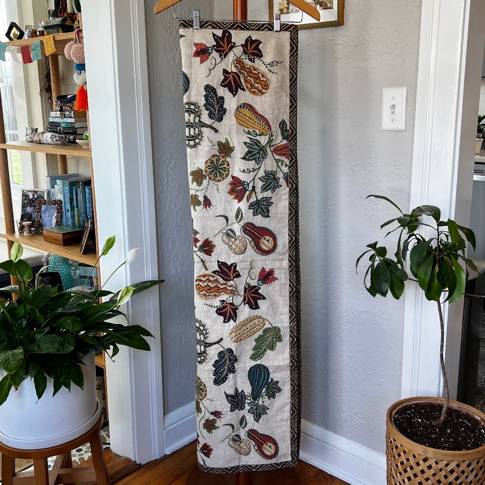 Pottery Barn Aldo Pumpkin Embroidered Cotton/Linen Table Throw